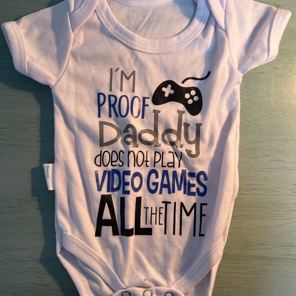 White Baby Onesie with Fun Gaming Print